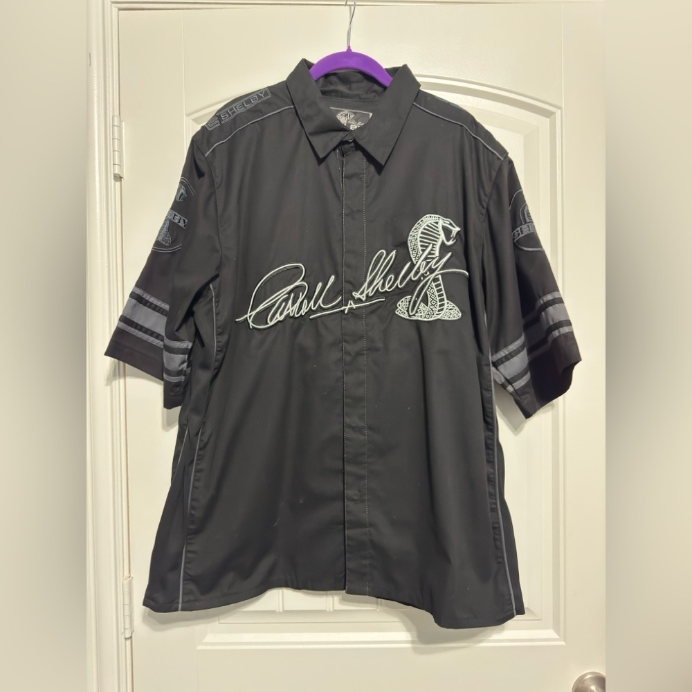 Carroll Shelby Cobra Black Pit Crew Snap Button Down Shirt with Embroidery